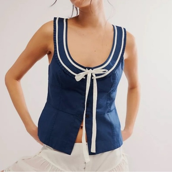 Free People Tops - Free People Sail Away With Me Navy Sleeveless Top